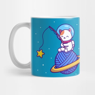 Cute Astronaut Cat Fishing Star On Yarn Wool Planet Cartoon Mug